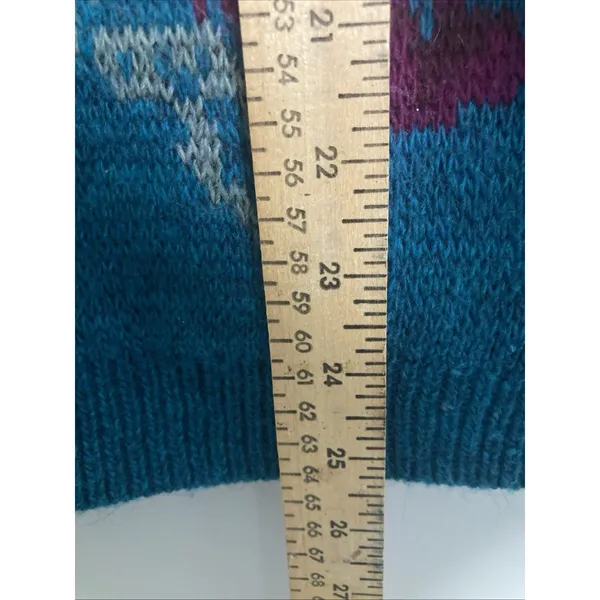 Garnet Hill Intarsia Sweater Teal Magenta Roses Wool Blend Small - Image 10