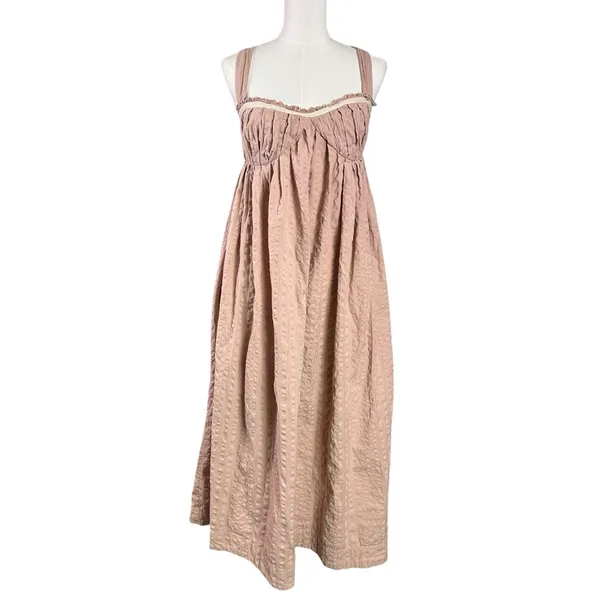 Free People Bohemian Beachy Seersucker Poppy Midi Dress Sundress Blush Medium - Image 6