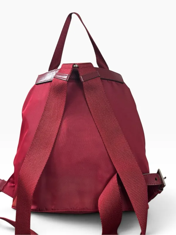 Prada Vela Sport Backpack Bag Medium Cerise Nylon Leather Italy Logo Triangle - Image 2