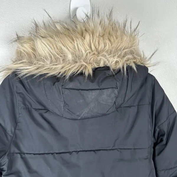 Abercrombie & Fitch Y2K Puffer Jacket Womens‎ Sz XS Black Fur Trim Lined Quilted - Image 7