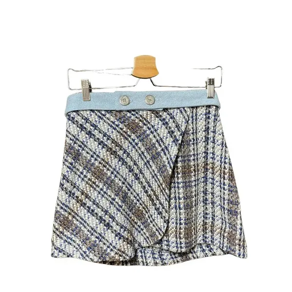 Zara‎ Tweed Weave Mini Skirt in Blue Denim Combination Size Medium - Image 2