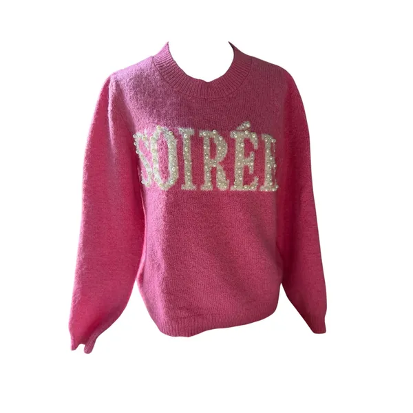 SOIRÉE Pink Pearl Beaded Sweater XS Hot Pink Knit Primark Cares - Image 2