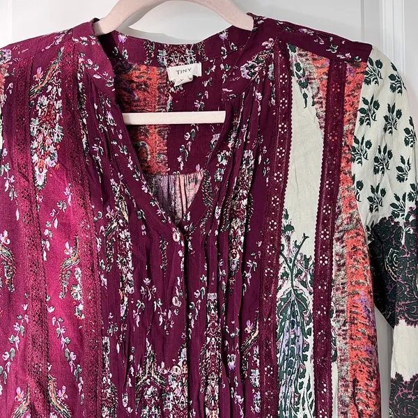 Anthropologie Tiny‎ Gwen Floral Boho Mini Shirtdress Long Sleeve XS - Image 5