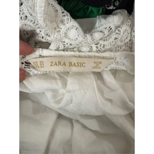 Zara Basic White Lace Blouse XS Ruffle Sleeve Eyelet Top Boho - Image 4