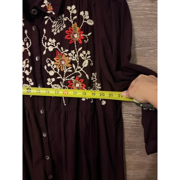 April Cornell tunic blouse Large embroidery brown fall Cottagecore boho Vintage - Image 9
