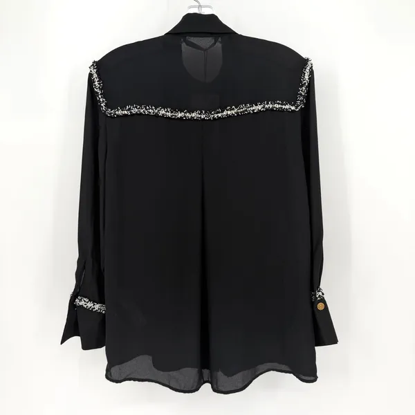 Zara Blouse Womens S Black Tweed Boucle Minimalist Workwear Classic Luxury Chic - Image 12