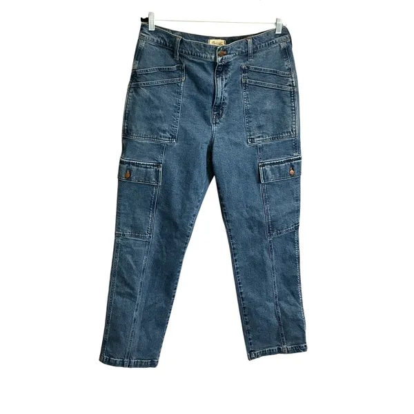 Madewell 90s Straight Cargo Jeans Womens 31 Blue Medium Wash Utility Denim Pants - Image 8