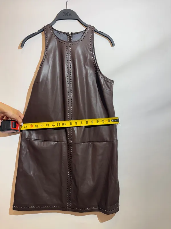 Saylor Damian Chocolate Brown Vegan Leather Mini Dress Party Dress Size S - Image 9