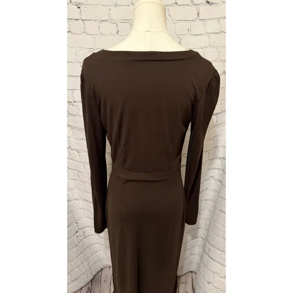 Ann Taylor LOFT Brown Pullover V Neck Dress Long Sleeve Rayon Blend Size 4 - Image 5