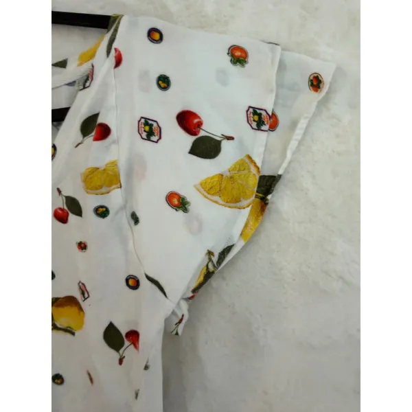 Maeve Anthropologie Lemon Cherry Fruit Print V-Neck Flutter Sleeve Cotton Top S - Image 5