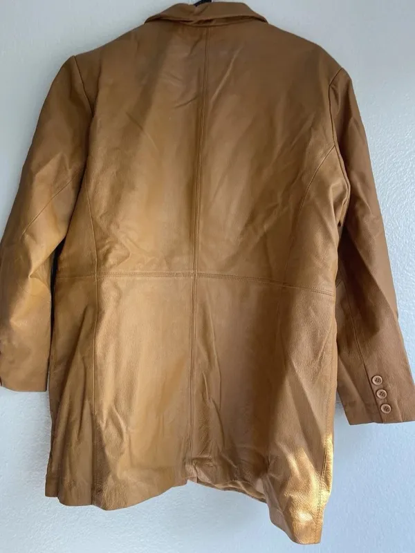 Vintage Styleworks Newport News Women’s Leather Brown Coat Jacket Button Sz L - Image 3
