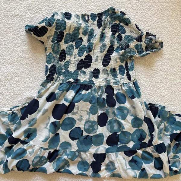 Breezy Boho Smocked Midi Dress - Blue Abstract Watercolor Polka Dot (100% Cotton - Image 5