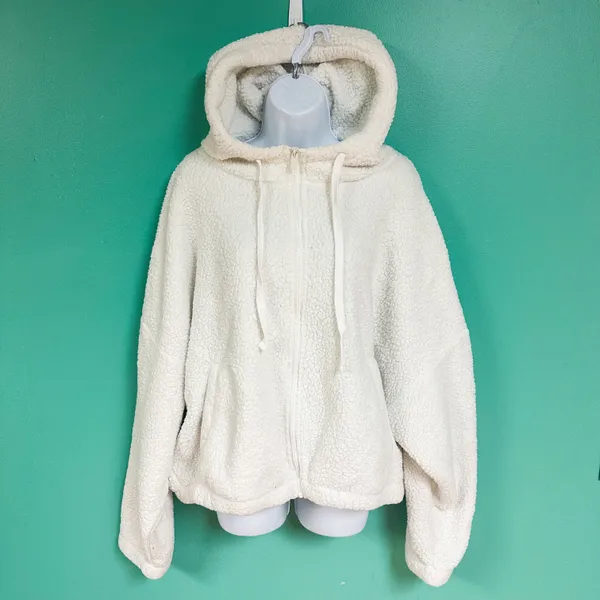 Aeropostale White Sherpa Hooded Zip Up Teddy Coat - Image 2