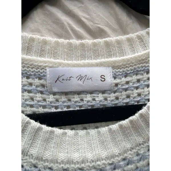 Knit Mix Blue White Striped Sweater Vest Sleeveless Knit Coastal Preppy Small - Image 5