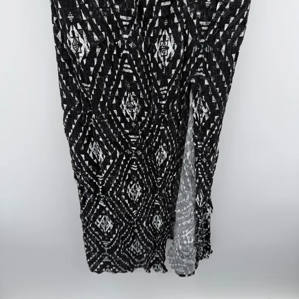 Y2K Mudd Black &‎ White Geometric Print Sleeveless Front Slit Maxi Dress Sz XL - Image 3