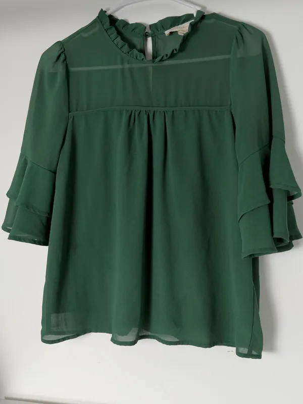 Ruffled Yoke Peasant Blouse in Forest Green - Image 2