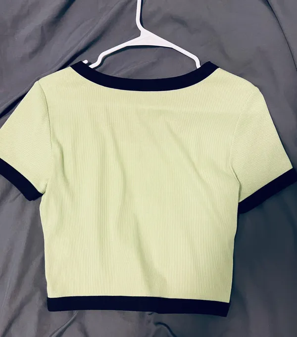 Green Ribbed Crop Top with Black Trim - Image 3