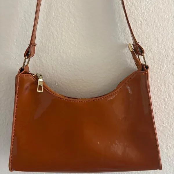 Brown Faux Leather Shoulder Purse - Image 3
