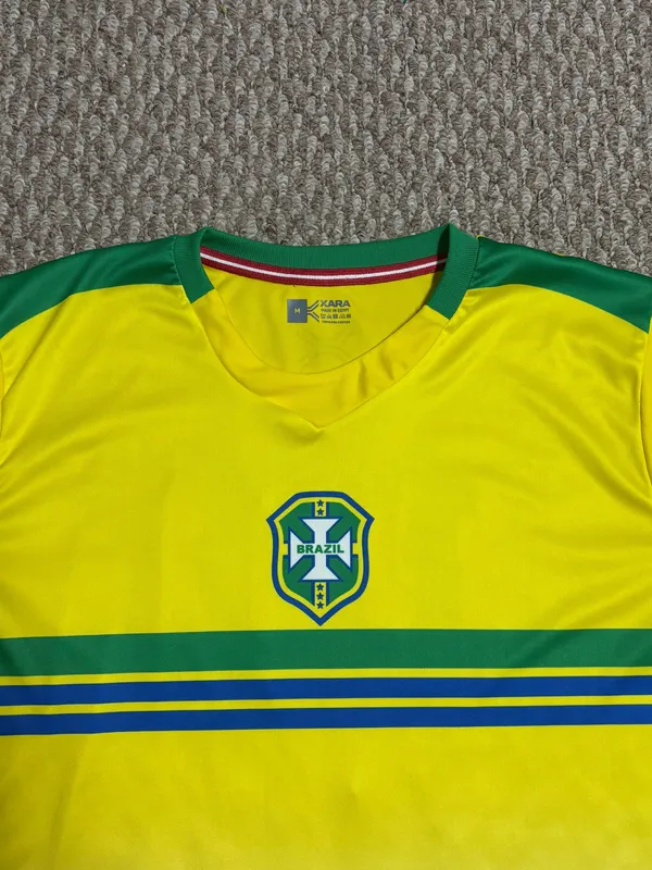 Brazil #10 International FIFA Yellow and Green Xara Soccer Jersey - Image 6