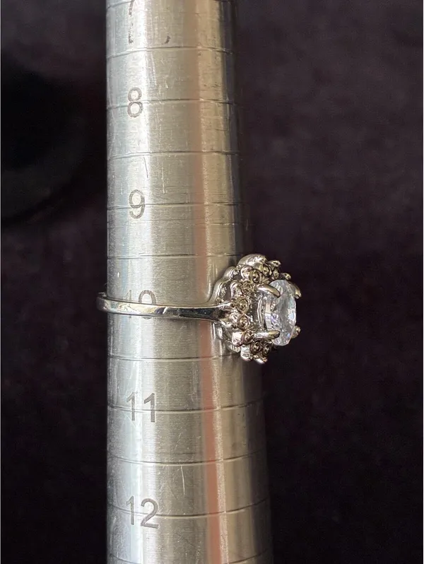 Vintage Style Faux Aquamarine Halo Cocktail Ring Silver Tone Size 10 - Image 3