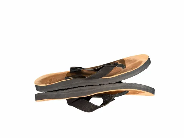 UGG Women's Black Strap Tan Leather Flip Flop Sandals Size 9 - Image 3