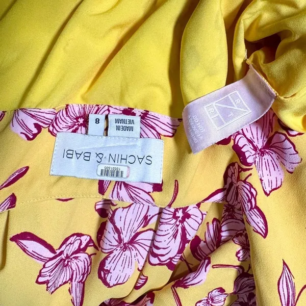 Anthropologie Sachin & Babi Yellow Flutter Sleeve Floral Print Maxi Dress Size 8 - Image 7
