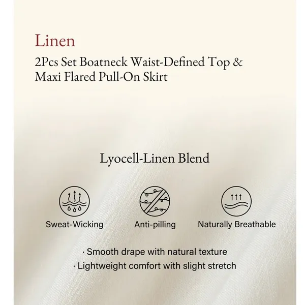 OGL Linen 2Pcs Boatneck Waist-Defined Top & Maxi Flared Skirt Small - Image 8