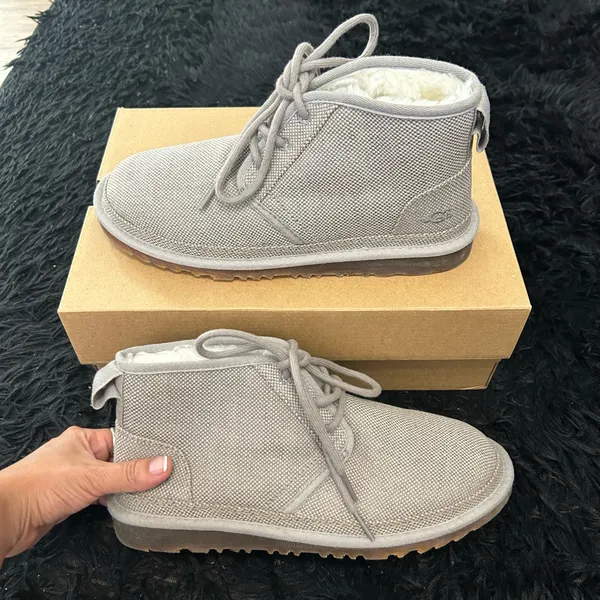 UGG Neumel gray winter fur lace up ankle boots booties shoes - Image 8