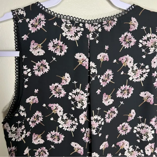 WHBM Dark Floral Whimsigoth Dandelion Scalloped Trim Lace Sheer‎ Chiffon Tank - Image 9