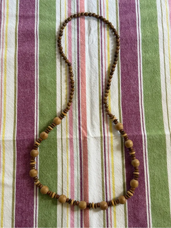 Natural Wood Bead Necklace - Warm Brown Casual Women’s Jewelry - Image 2