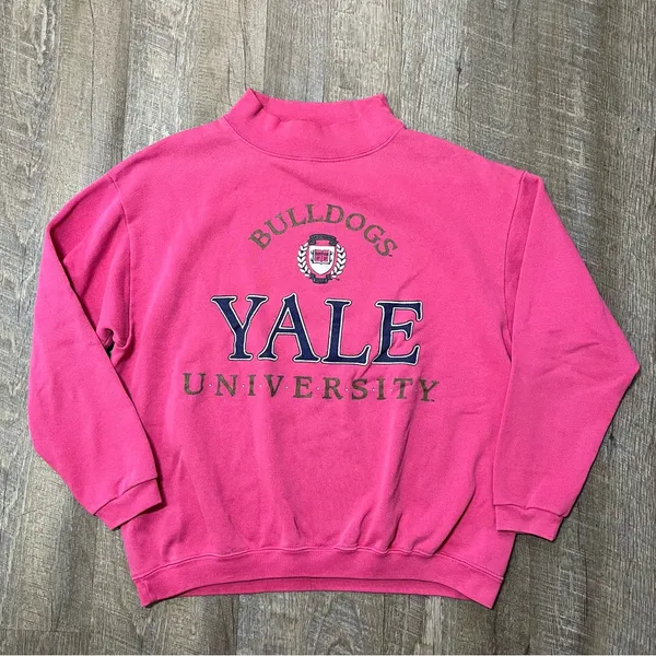 Vintage 90s Yale University Bulldogs Hot Pink Mock Neck Sweater USA Womens Large - Image 2
