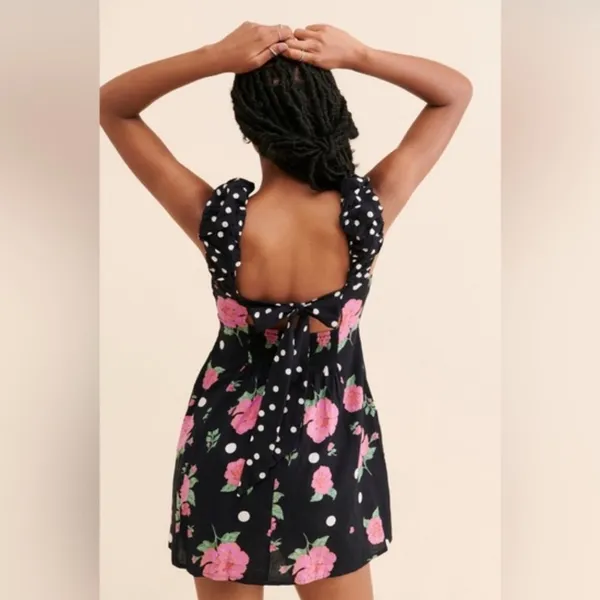 Free People bom bom mini dress in black and pink - Image 4