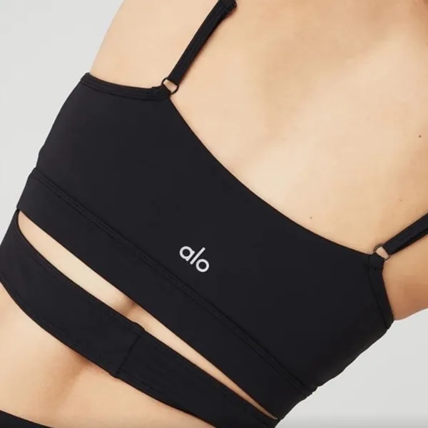 Alo Yoga Airbrush Enso Black Cool Crossover Bra - Image 3