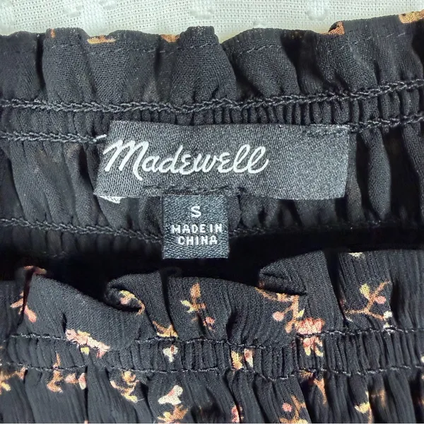 Madewell Black Pink‎ Floral Georgette Lucie Bubble Sleeve Smocked Top - Image 3