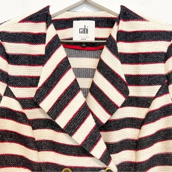 Cabi Cruise Blazer Size 6 Striped Double Breasted‎ Gold Button Old Money Yacht - Image 3