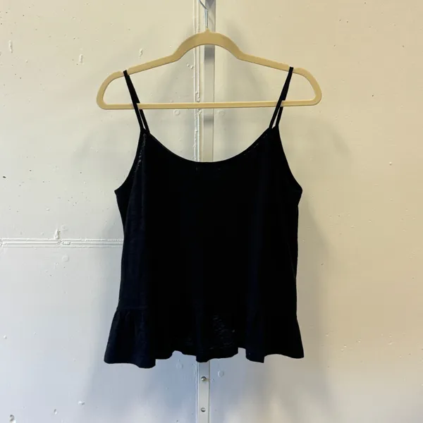 Goldie Black 100% Pima Cotton Ruffle Camisole‎ Tank Top Small Made in Peru - Image 2