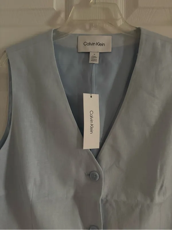 New Calvin Klein Linen Blend Button Front Vest-XL - Image 2