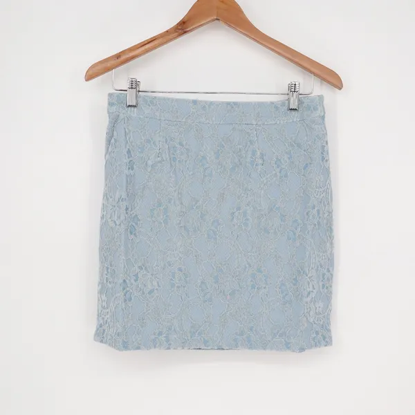 Naked Wardrobe The Statement Light Blue Floral Lace Mini Skirt Womens M - Image 2