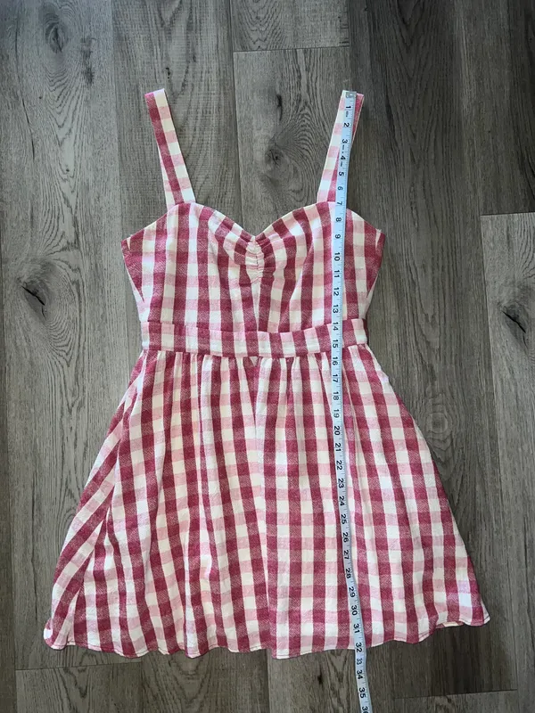 ZARA Red Gingham Checkered Sweetheart Dress Size M - Image 8