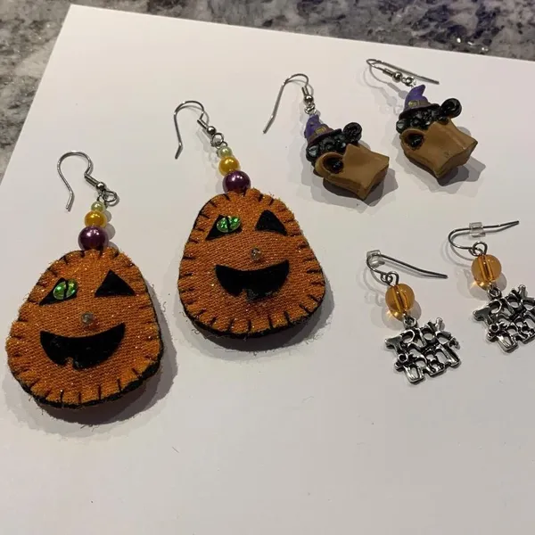 Lot Of 3 Costume Earrings Pierced Halloween Dangle Trick Or Treat / Pumpkin - Image 2