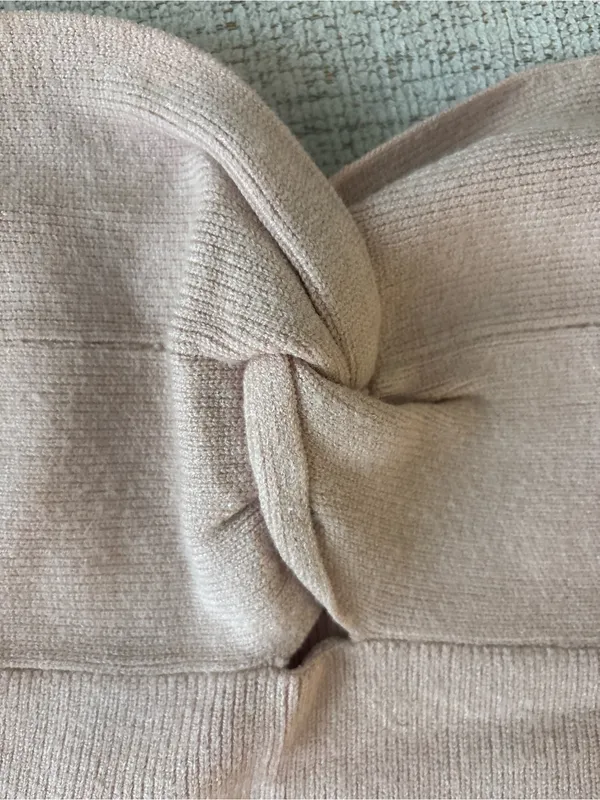 Strapless Knit Twist Tube Top in Beige - Image 4