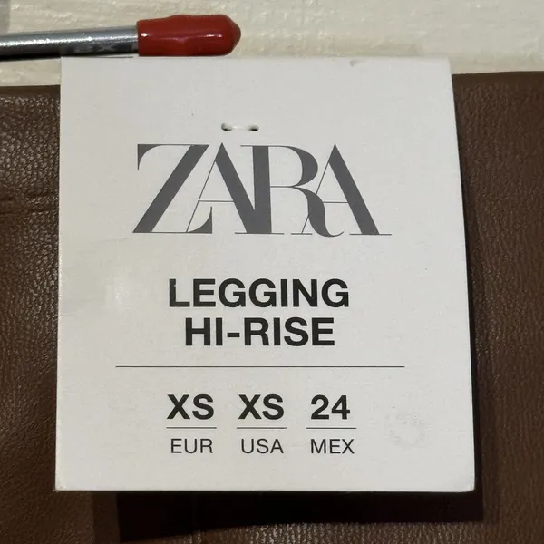 Zara Women's Legging High-Rise Skinny Leg Faux Leather Minimalist‎ Brown XS NWT - Image 5