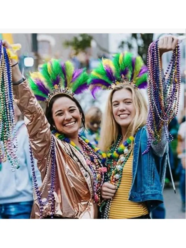 NEW Mardi Gras Headbands for Women Mask Fleur De Lis Hairband Carnival Feather - Image 2