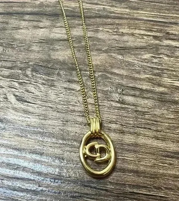 Christian Dior Vintage Logo Oval Pendant Necklace - Image 4