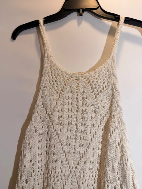 Free People Sea Song Sheer Crochet Knit Scalloped Longline Tank Top Size L - Image 6