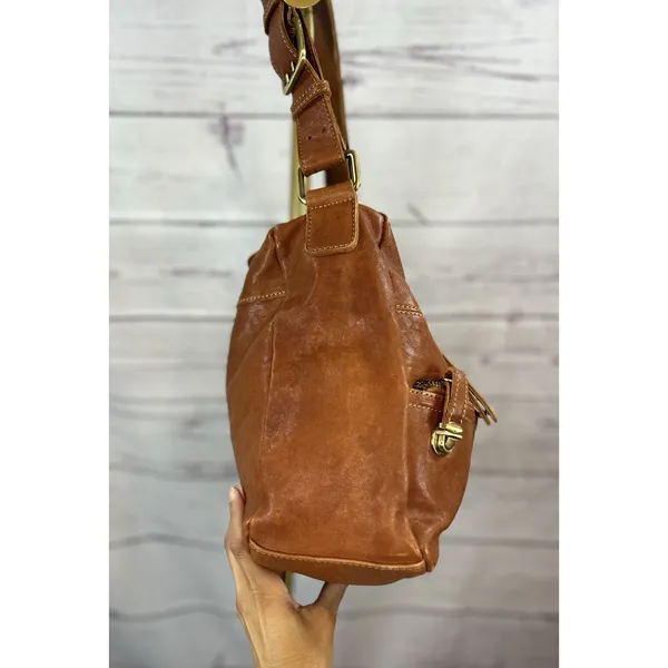 Chocolat Blu Brown Leather Hobo Shoulder Bag Multi Pocket Zip Boho Satchel Purse - Image 3