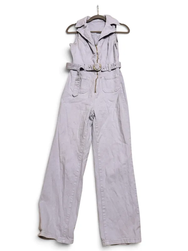 Light Blue Denim Utility Jumpsuit Belted Straight Leg Size M - Image 2