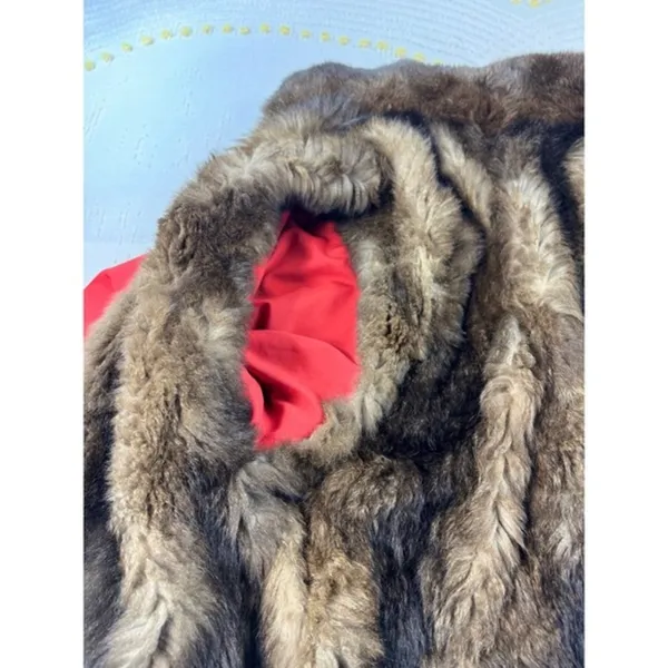 Vintage Red Fur Lined Bomber Jacket Heavy Winter Coat Real‎ Fur Trimmed Collar - Image 4