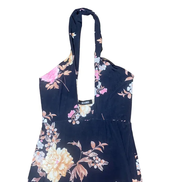 Missguided Navy Blue Floral Sleeveless Halter Midi Dress Women's Size US 8 - Image 4