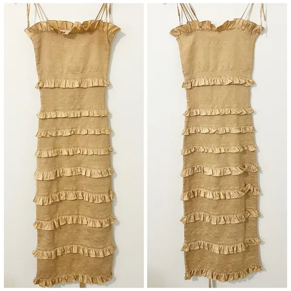 V. Chapman Lily Dress in Warm Sand Smocked Midi Revolve Size 2 - Image 2
